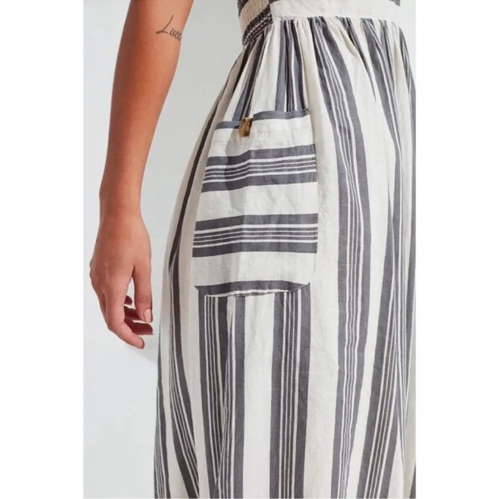 Urban Outfitters Small Betsey Striped Linen Halter Midi Dress Minimalist Cottage - Image 14