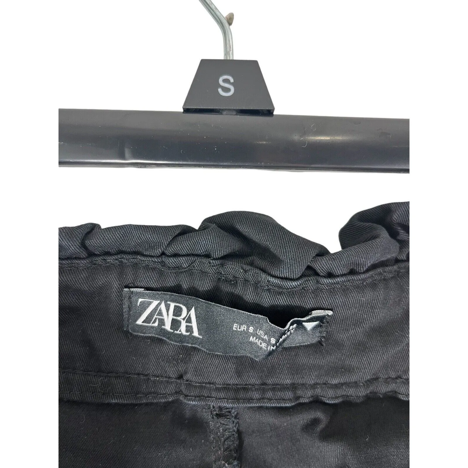 Zara High Waisted Black Pants Paperbag Waist Side Pockets Small Wide Leg - Image 7