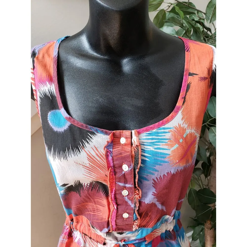 Ultra Flint Mini Dress Womens S Multi Geometric Cinch Waist Smocked Button Front Blue - Image 11