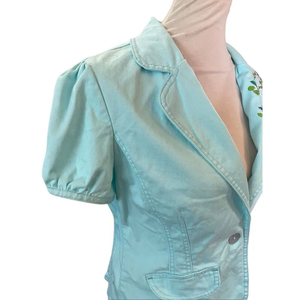 Live A Little Aqua Blue Embroidered Rhinestone Lightweight Jacket Size Medium - Image 5
