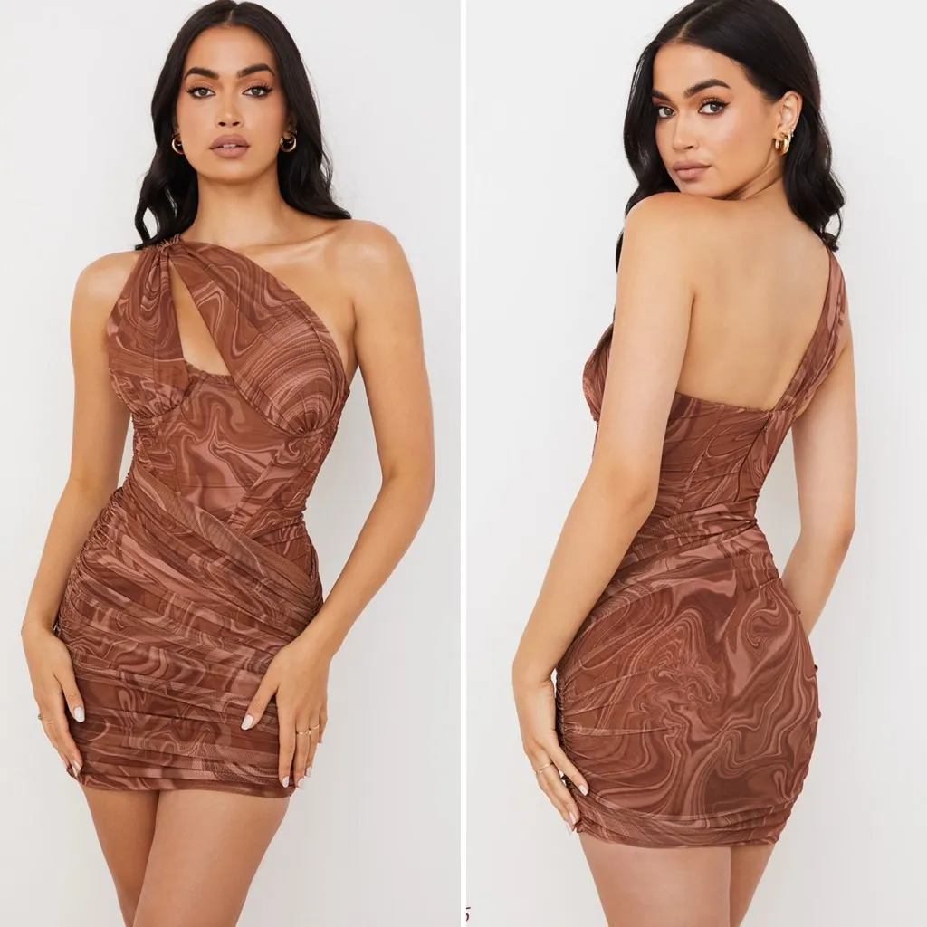 HOUSE OF CB Clementine Cutout Ruched Minidress Swirl Print Size Small CUP SZ D-E - Image 2