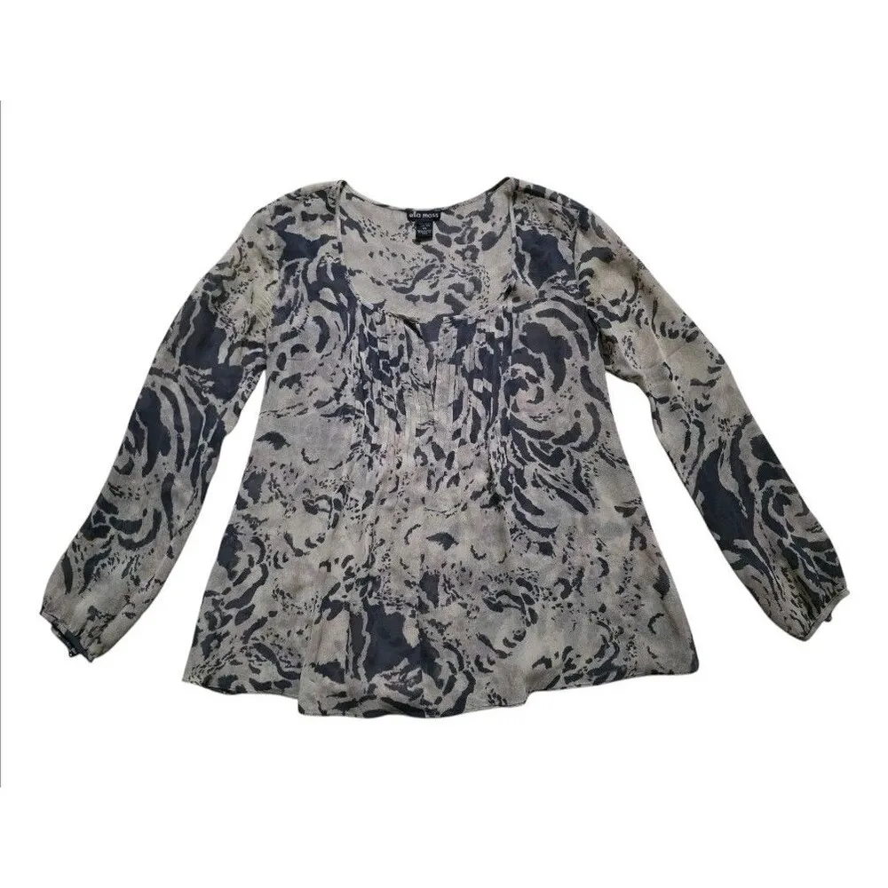 ELLA MOSS Floral Print Silk Shirt Women XS Flowy Sheer Loose Fit V Neck Blouse - Image 5