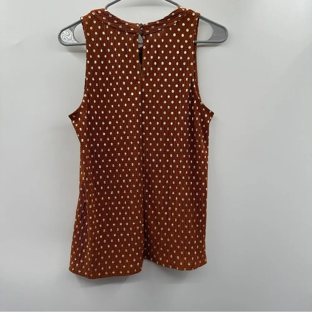 Anthropologie Metallic Brown‎ & Silver Polka Dot Print Sleeveless Top Size M - Image 2