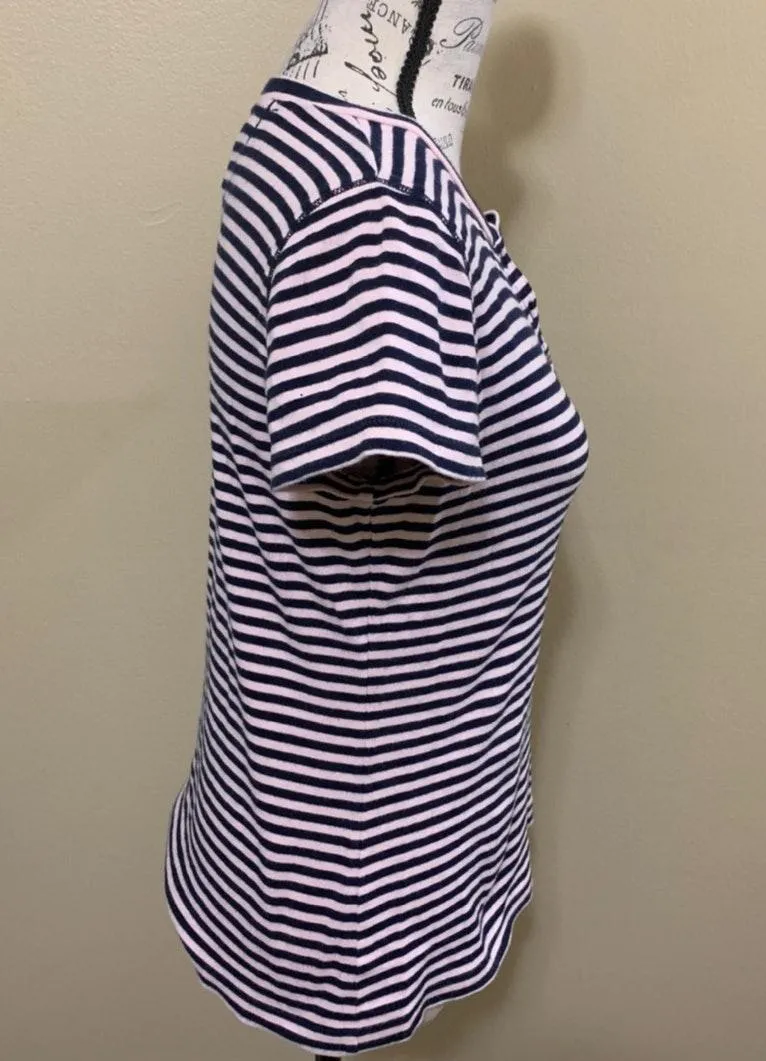 Blue & Pink Stripe Short Sleeve Small Top - Image 2