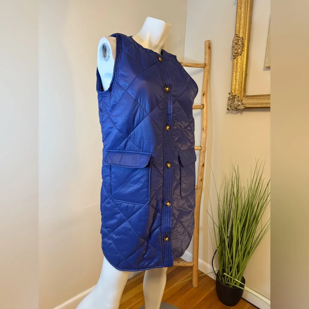Top It Off Quilted Long Button Up Stadium Style Sleeveless Vest M/L Blue NWT Size M - Image 4