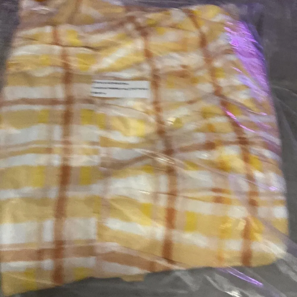 astr the label Ilana Dress Yellow Plaid M Open back Boho Puff Sleeve Pockets Size M - Image 4