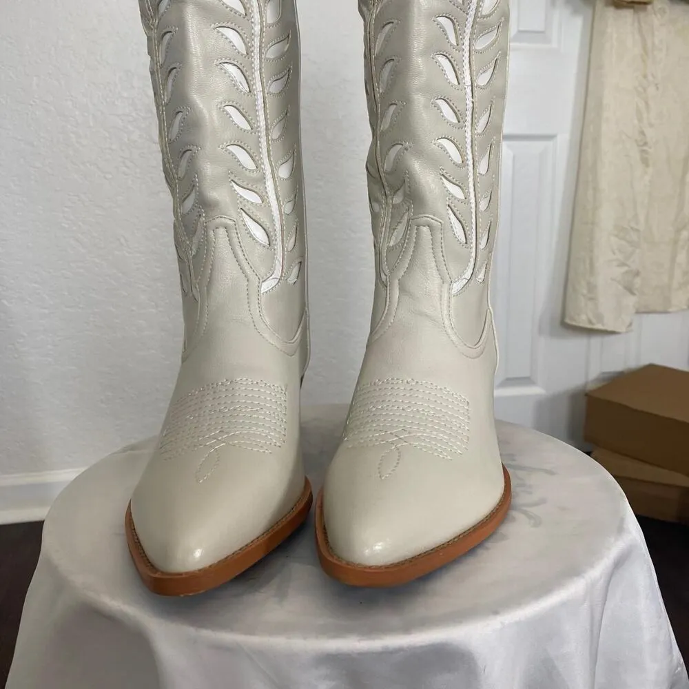 NIB Cream White Boho Western Cowboy Cowgirl Boots US 9 - Image 6