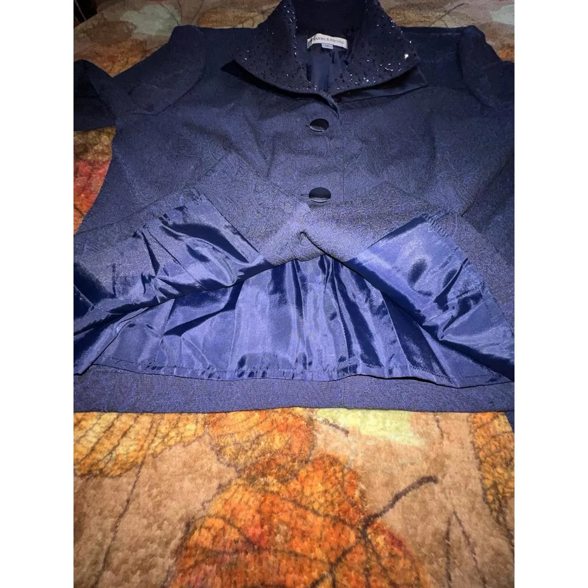 Danny & Nicole Navy Blue Paisley Beaded Collar Blazer 10 Secretary Corpcore - Image 9