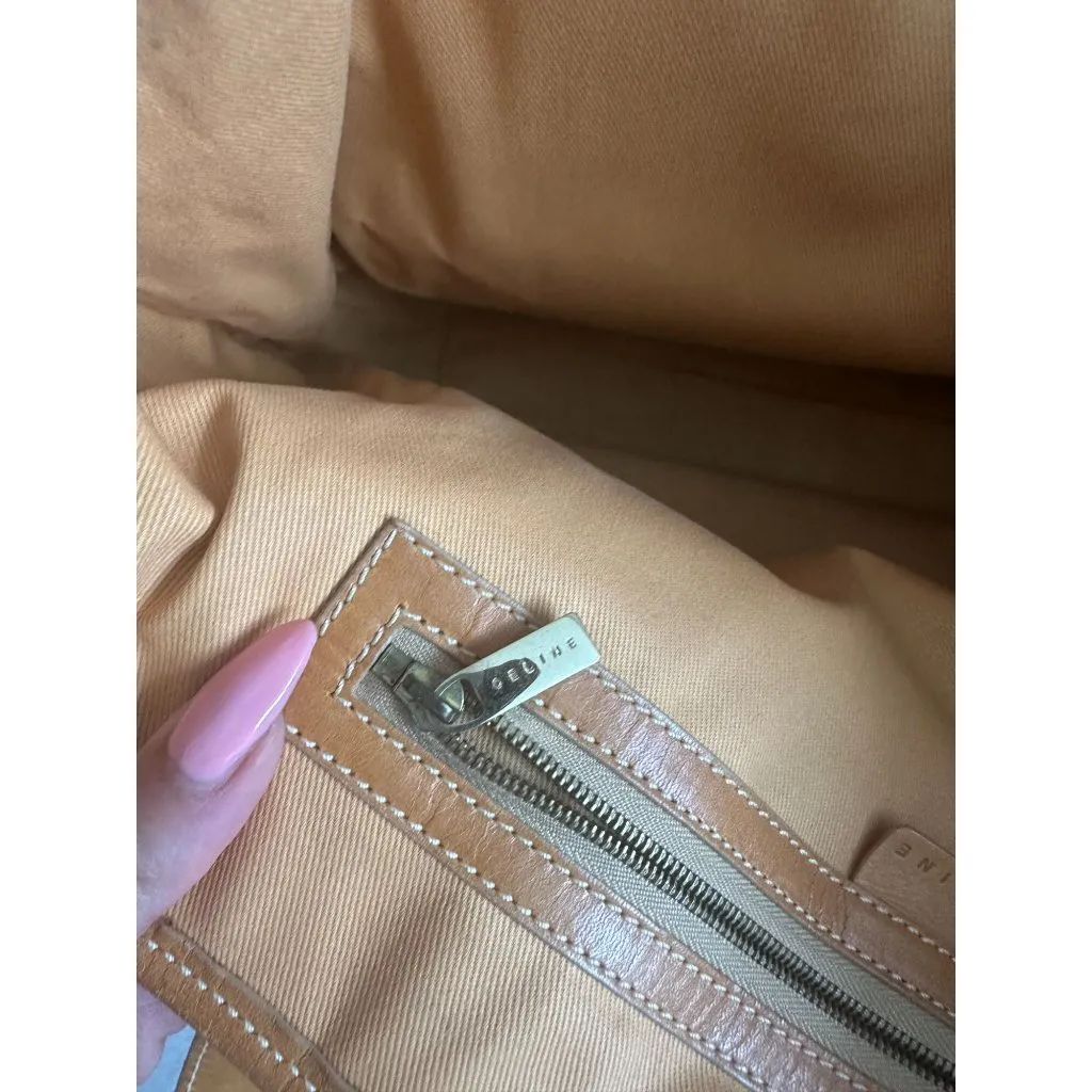 CELINE Vintage Tan Blue Macadam Tote Shoulder Bag - Image 7