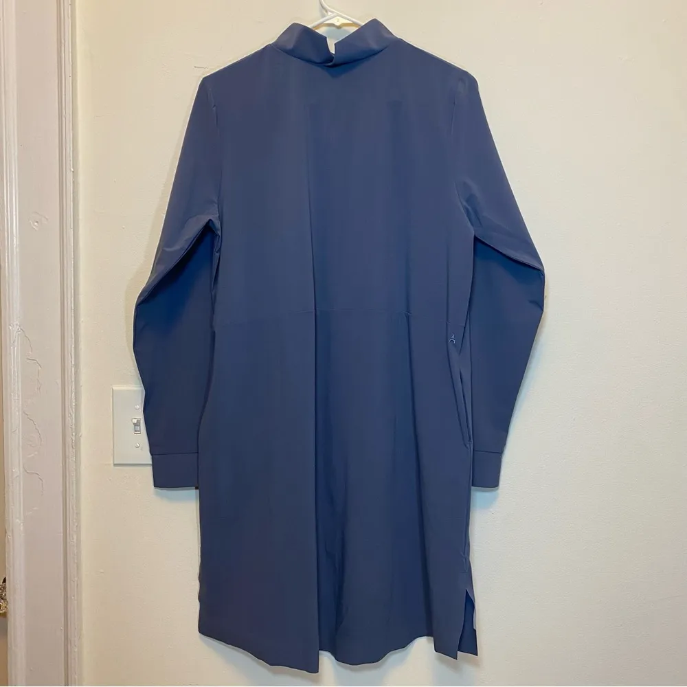 ADAY Back to Front Versatile Button Down Shirt Dress Mineral Blue Sz Medium - Image 13