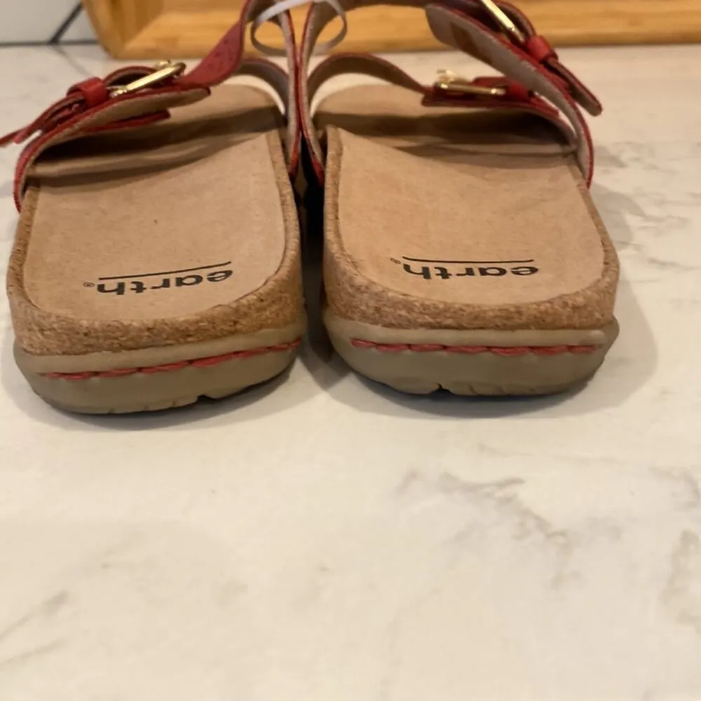 Earth Sand Antigua leather laser cut buckle slide sandals beach summer casual Red Size 9.5 - Image 5