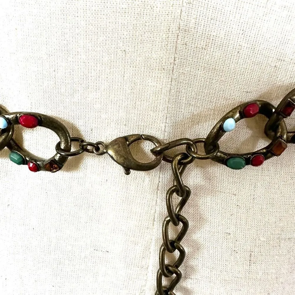 Vintage antiqued gold tone jeweled adjustable chain belt - Image 3