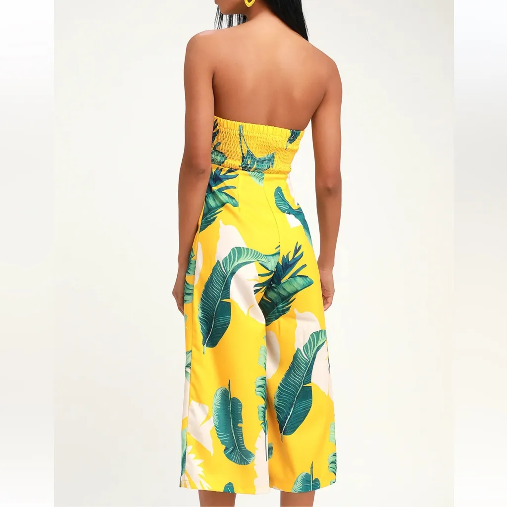Lulu's Strapless Yellow and Green Tropical Jumpsuit - Image 8