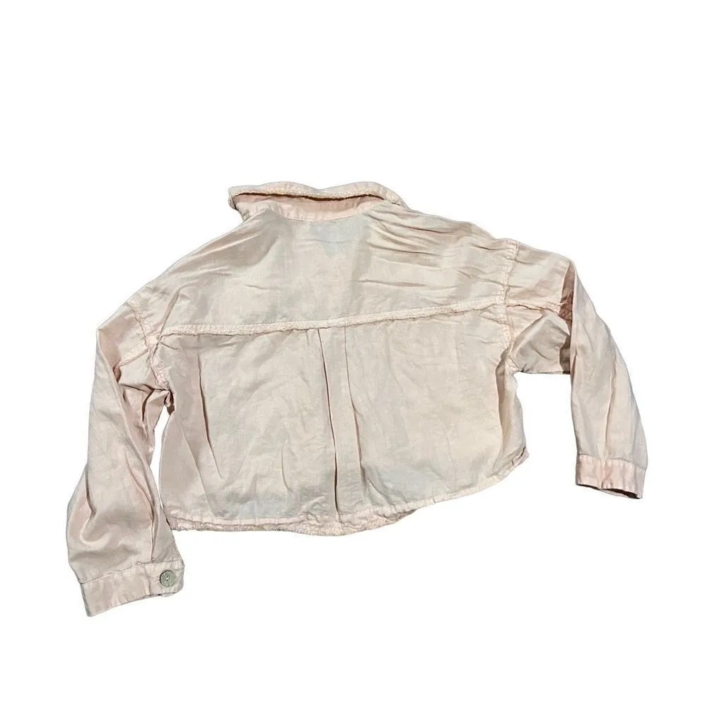 Zara peach pink button up jacket fringe hems sz M - Image 2
