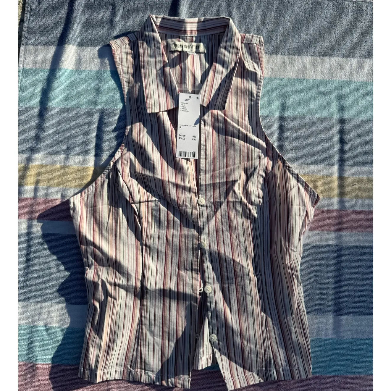 NWT Urban Outfitters Party Girl Cotton-Blend Button Down Sleeveless Shirt - Image 4