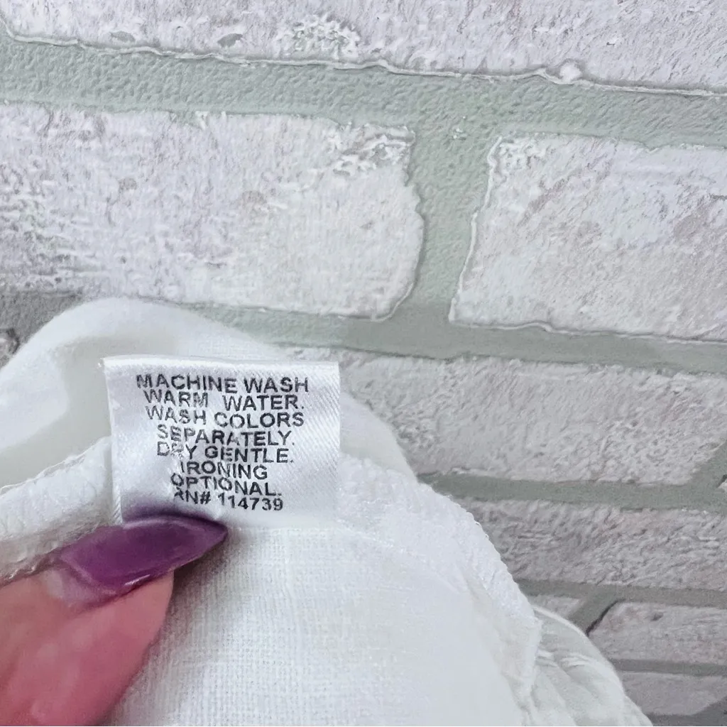 Flax Linen Pull on Full Length Straight Leg Pants in White Size M - Image 9