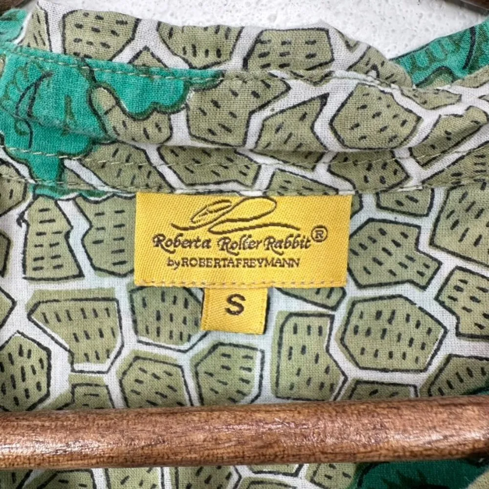 Roberta Roller Rabbit Green Mini Shirt Dress Palm Leaf Cotton Classic Preppy - Image 3