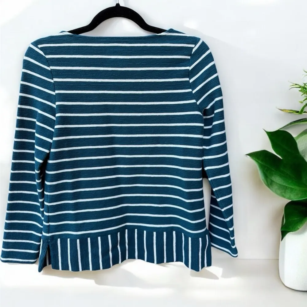 Talbots Teal and White Striped Ribbed Top SP - Image 2