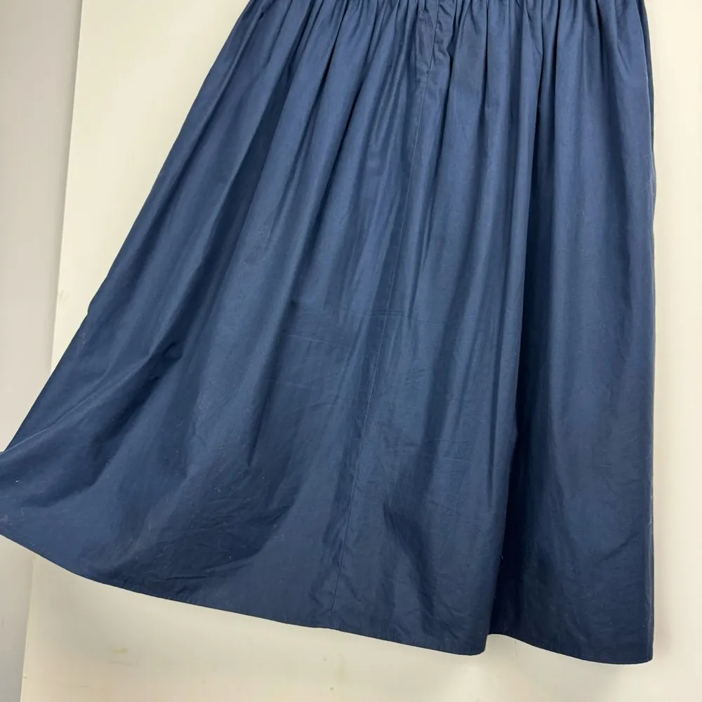 Zara Corset Lace Up Waist Midi Skirt Sz Medium Navy Blue Poplin Cotton - Image 6