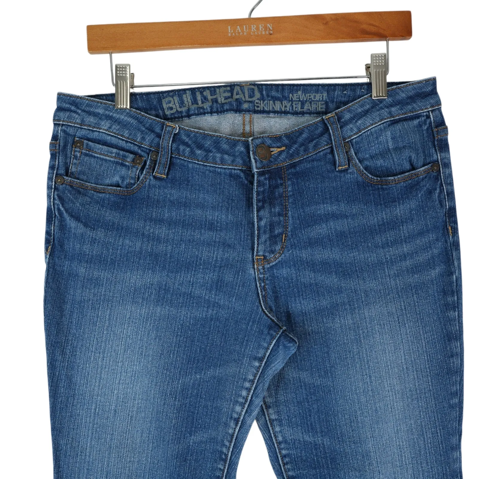 Bullhead Newport Skinny Flare Jeans Womens 13R Blue Stretch Denim Raw Hem Y2K Size undefined - Image 3