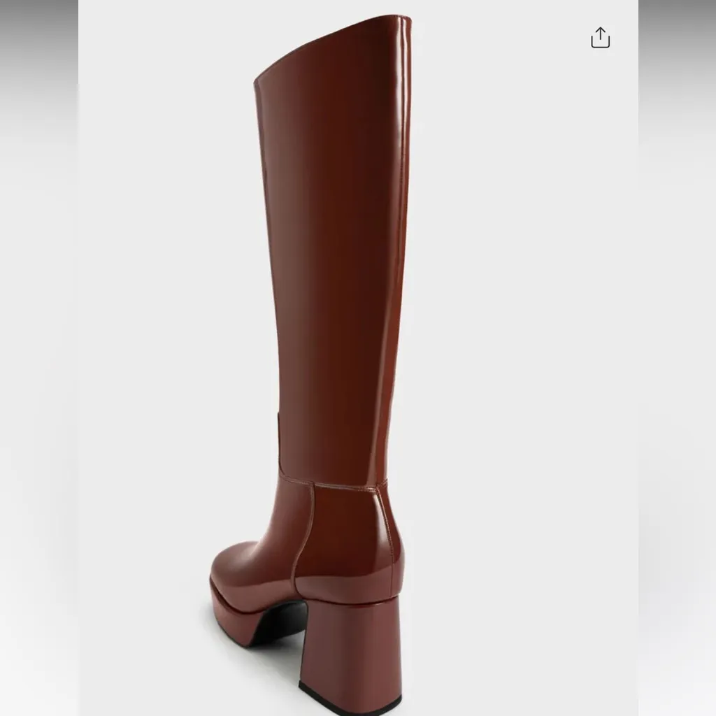 Charles and Keith Patent Platform Knee High Boots - Image 2