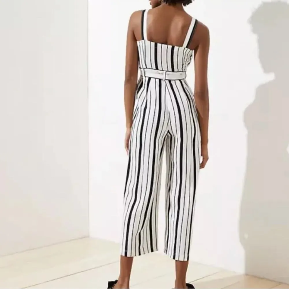 NWT Loft Striped Strappy Jumpsuit Linen Whisper White Size 8 - Image 2