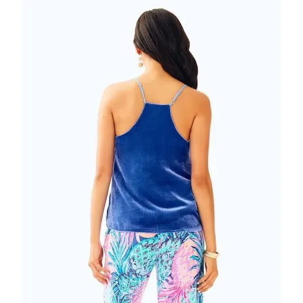 Lilly Pulitzer Dusk Velvet Tank Top in Beckon Blue Size XS Silk Blend Party Soft - Image 10