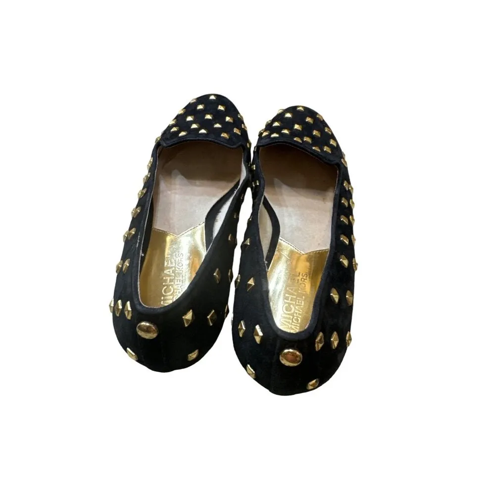 Michael Kors women’s black gold studded leather shoes flats size 6.5M AUTHENTIC - Image 3