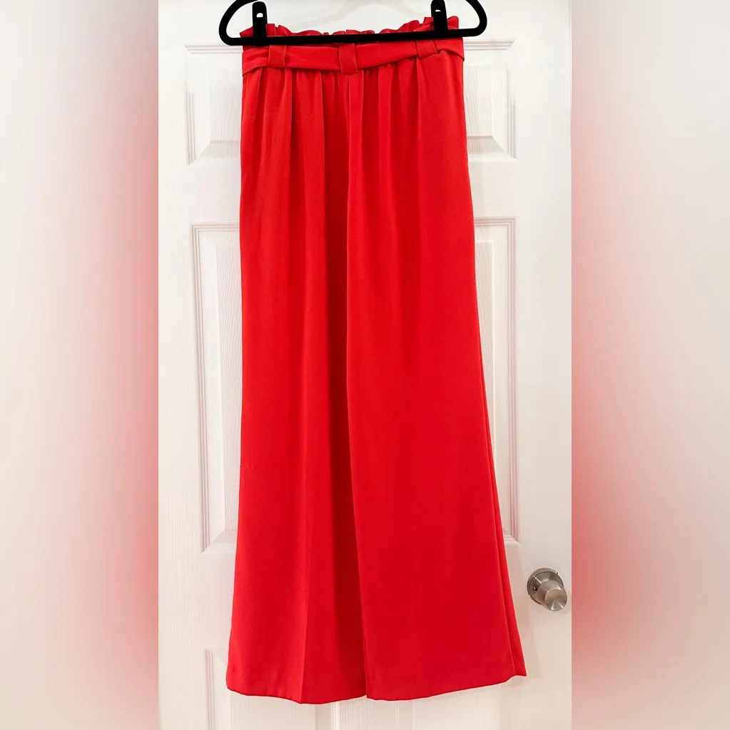 Express High-Rise Wide Leg Pants belted tie waist red sz Small - Image 8