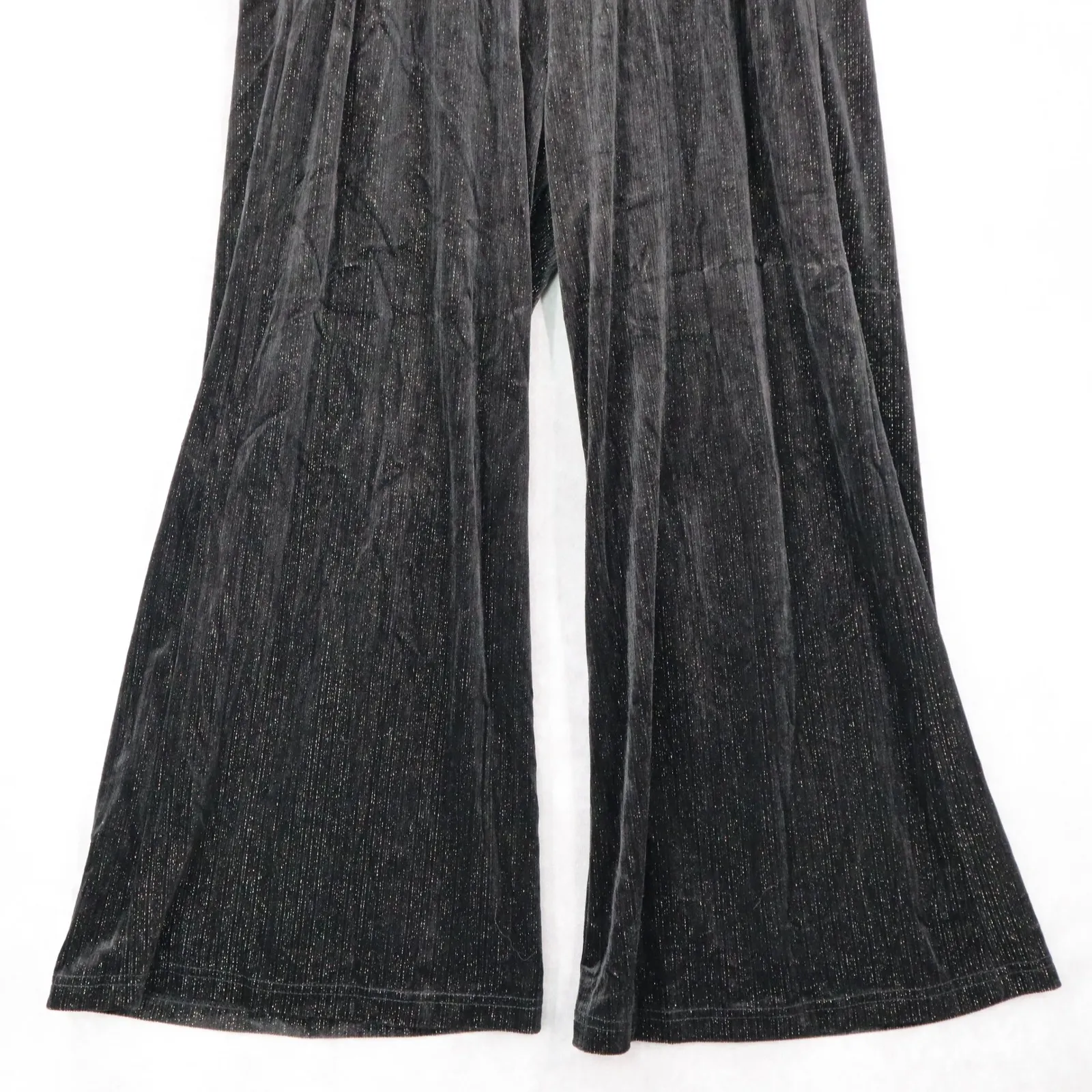 See and Be‎ Seen Black Velvet Wide Leg Pants Glitter Stretch Trousers VTG Medium - Image 5