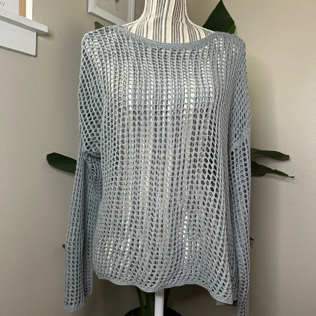 Max Studio Light Gray Open-Knit Sweater - Image 2