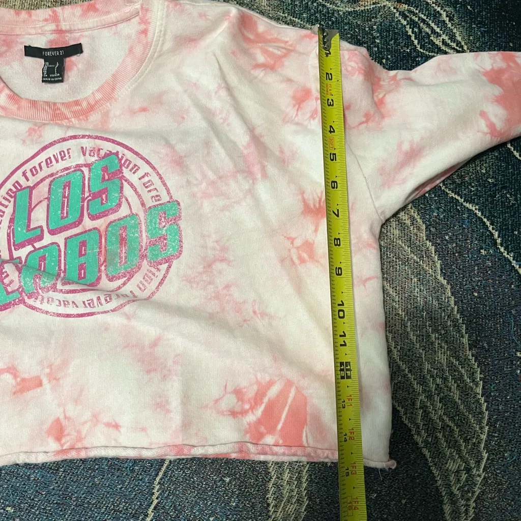 Forever 21 Pink & White Tie‑Dye Fitted Crop Top L Long Sleeve Y2K Summer Tee - Image 12