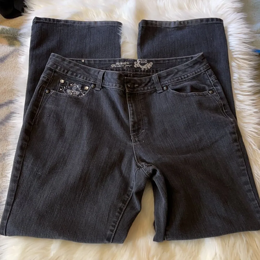 Style & Co Curvy Fit Boot Cut Wide Leg High Rise Jeans With Rhinestones 14 - Image 6