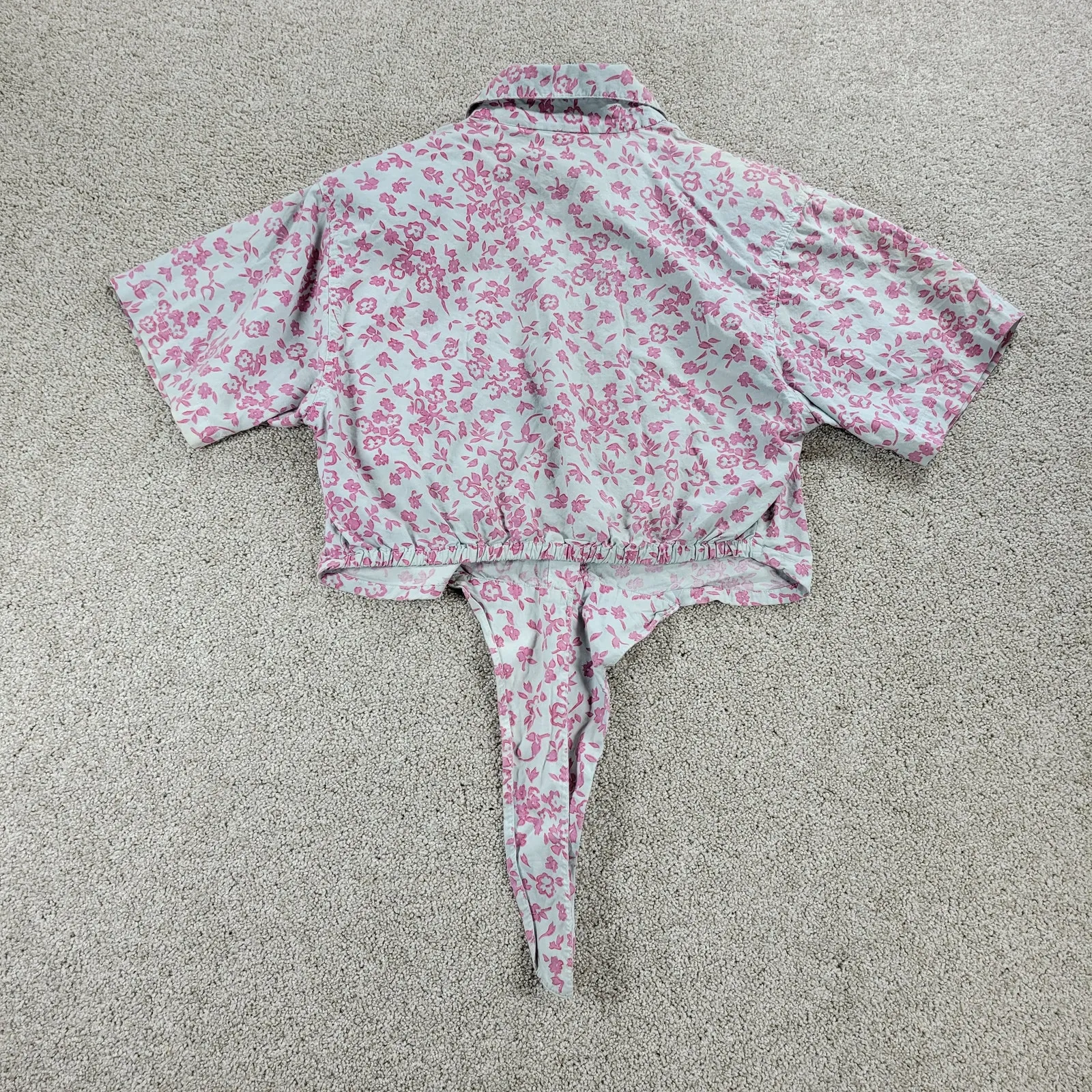 VTG 90s Gitano Womens Top M Pink Gray Floral Strip‎ Button Up Crop Tie Western Size M - Image 2