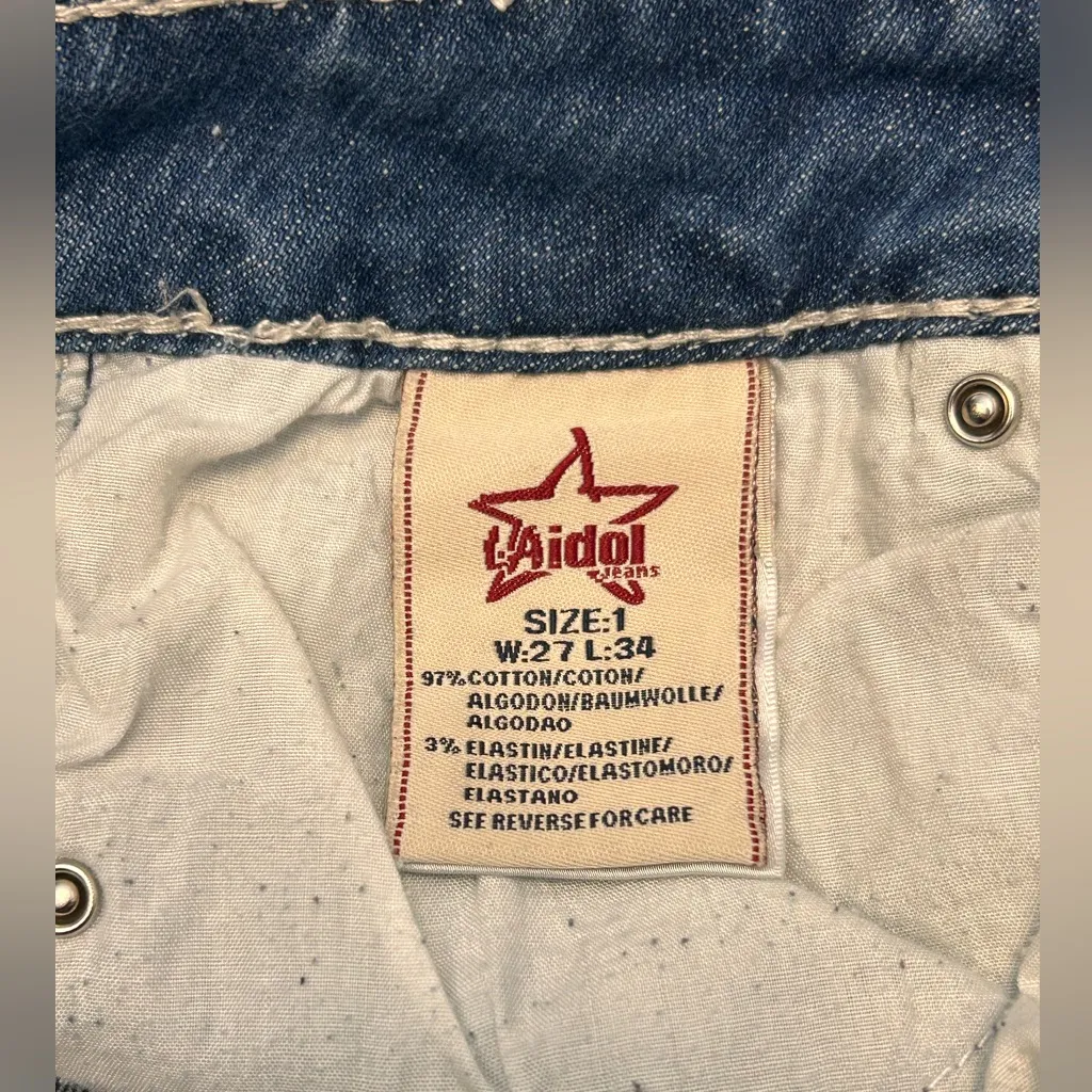 LA Idol low rise bootcut studded embroidered blue jeans juniors size 1 long tall - Image 4