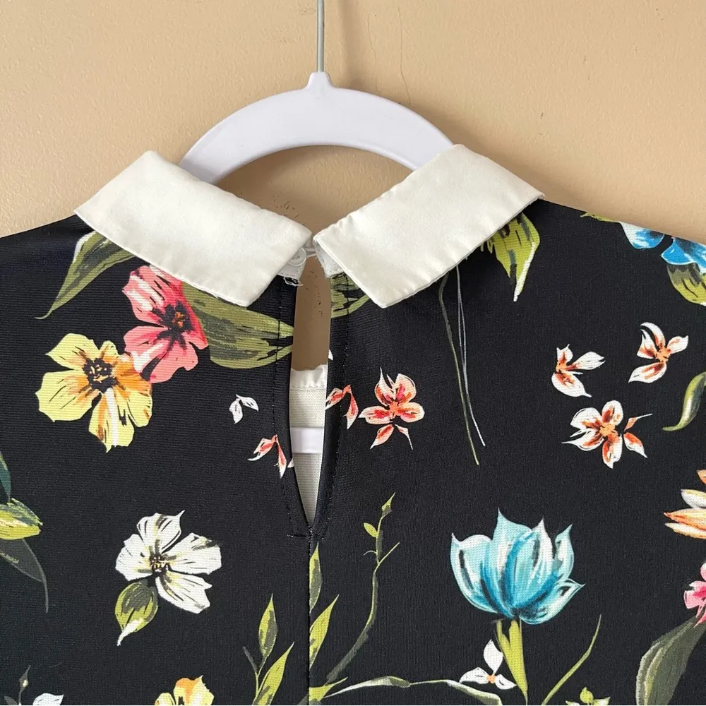 ZARA | Black Floral Collared Shift Dress Sz S - Image 5