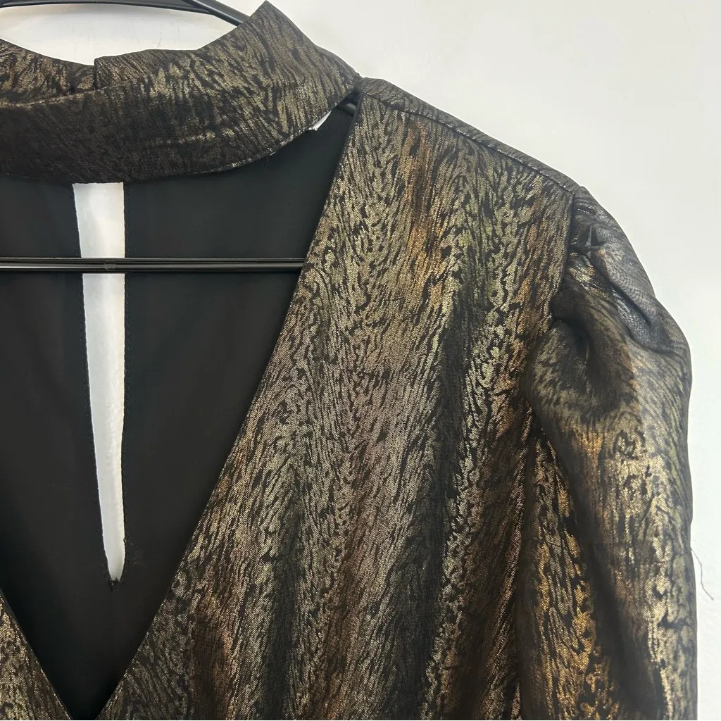 Walter Baker Faulk Puff  Bronze Metallic Ruched Peplum Top Size - Image 6