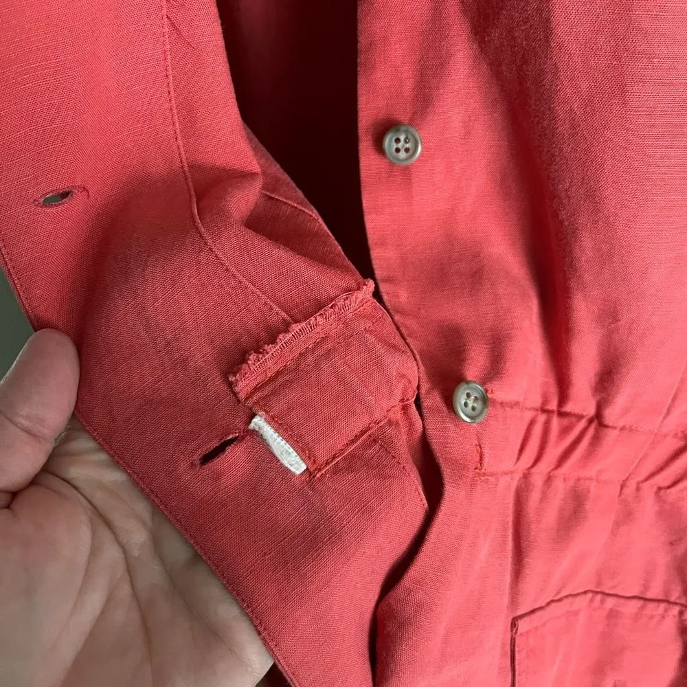 Talbots Linen Blend Shirt-Dress With Pockets Short Sleeve Red Rustic M-L - Image 11