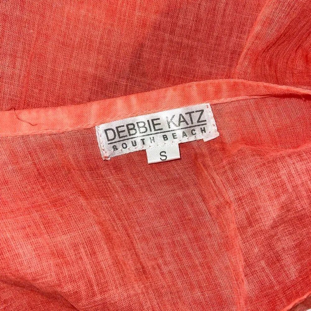 Debbie Katz South Beach Mystic Kaftan Sheer Embroidered Cover Up Orange Medium N Red - Image 6