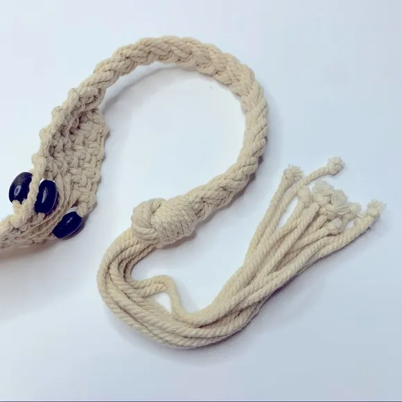 Boho Macrame Beaded Woven Tan‎ Belt Tan - Image 2