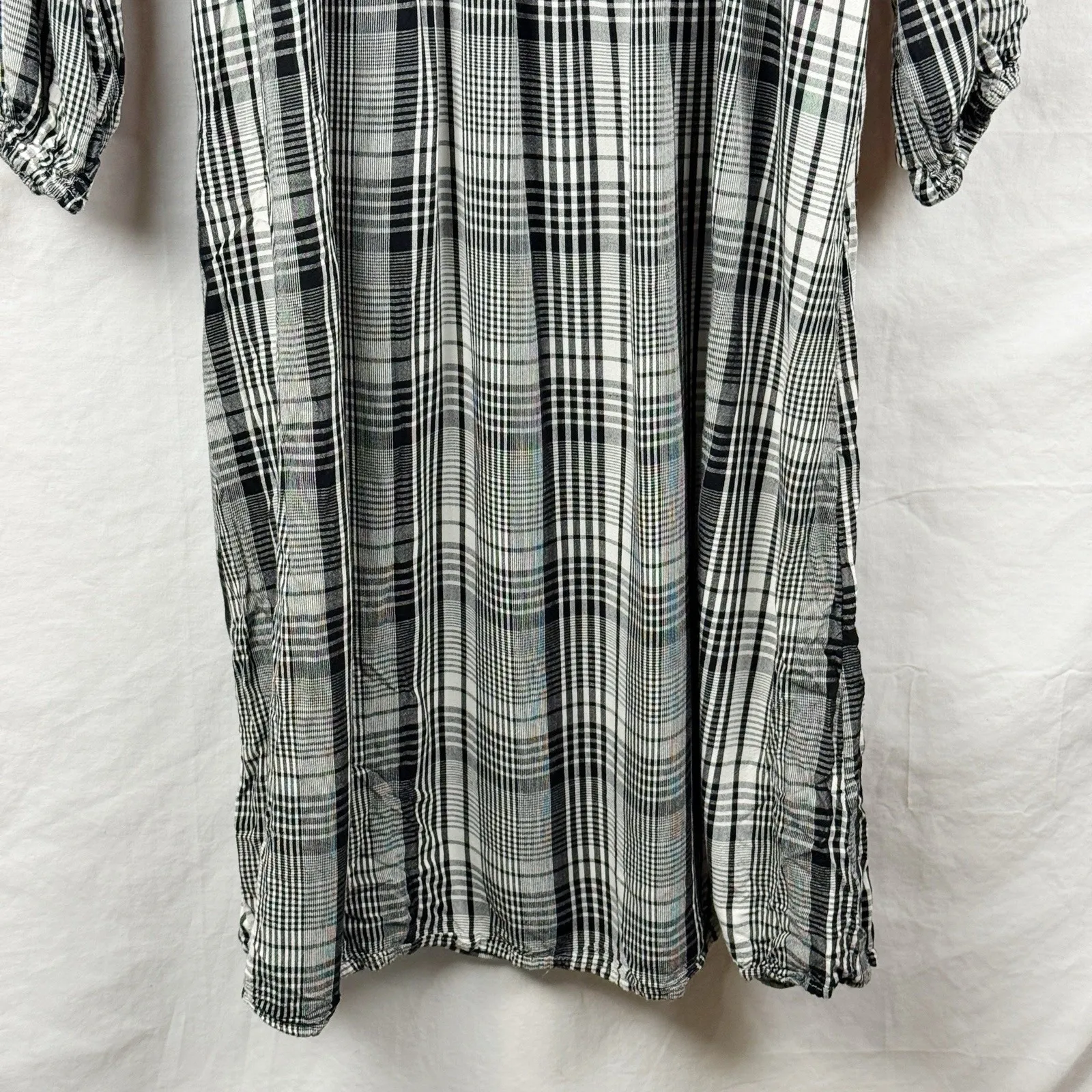 A New Day Smocked Plaid Long Sleeve Midi Dress Womens M Black White Rayon - Image 4