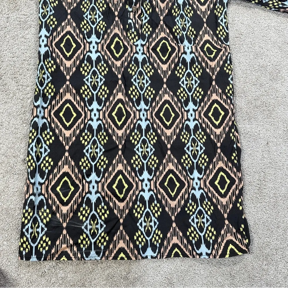 Never A Wallflower Ikat Cotton Spandex Tunic Top Longsleeve in Multicolor XS Black - Image 4