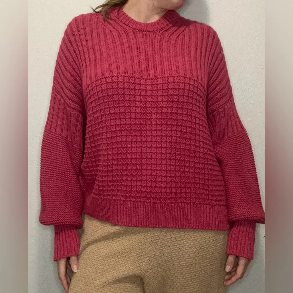 The Knotty Ones Delcia Organic Cotton Sweater Raspberry One Size Chunky Knit Pink - Image 2