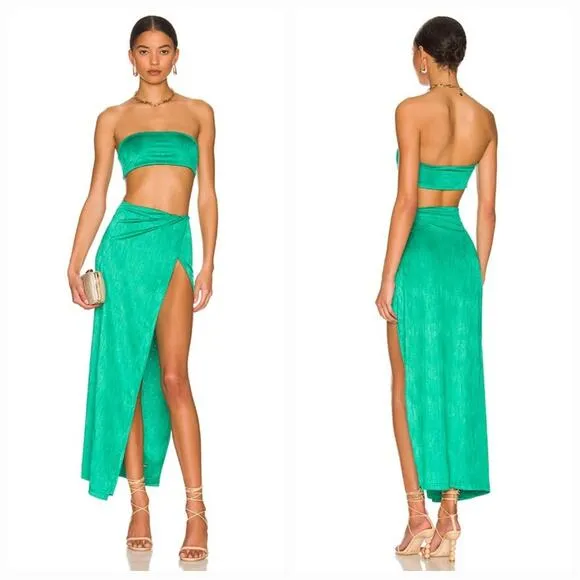 Superdown Karolyna Maxi Skirt Set in Teal Large - Image 2