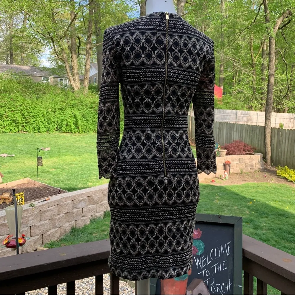 Cache Dress Black Gold Cocktail Bodycon 3/4 sleeve XS Back Zip Fitted - Image 5