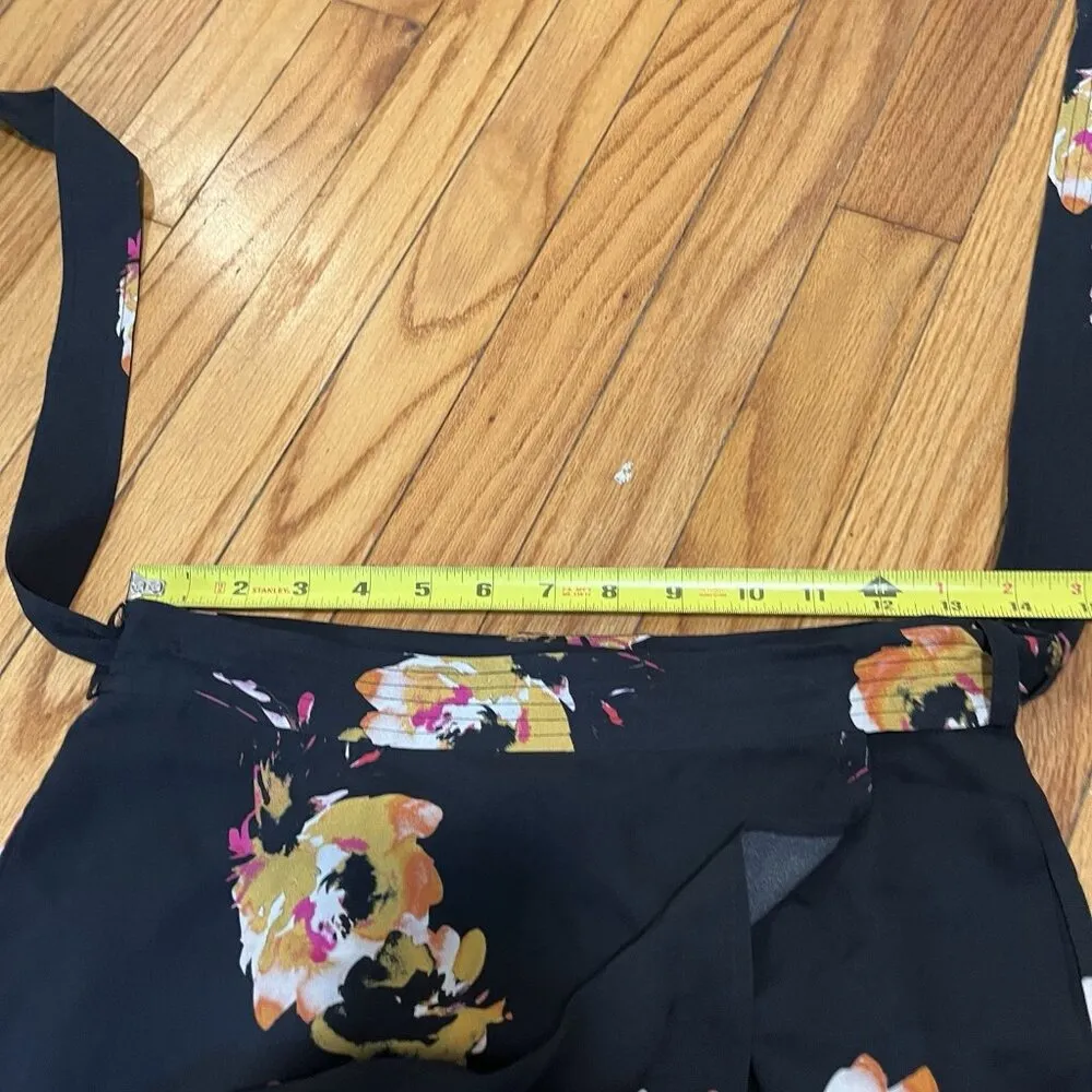 A.L.C. Borden‎ Black Floral Wrap Silk Midi Skirt Size 4 - Image 9