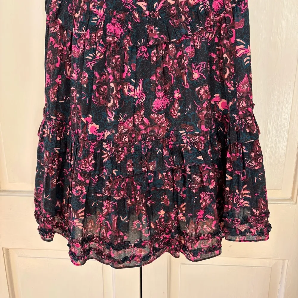 ULLA JOHNSON Amalia Midnight Floral Midi Skirt‎ Tiered Ruffle Pink Navy Size 2 - Image 7