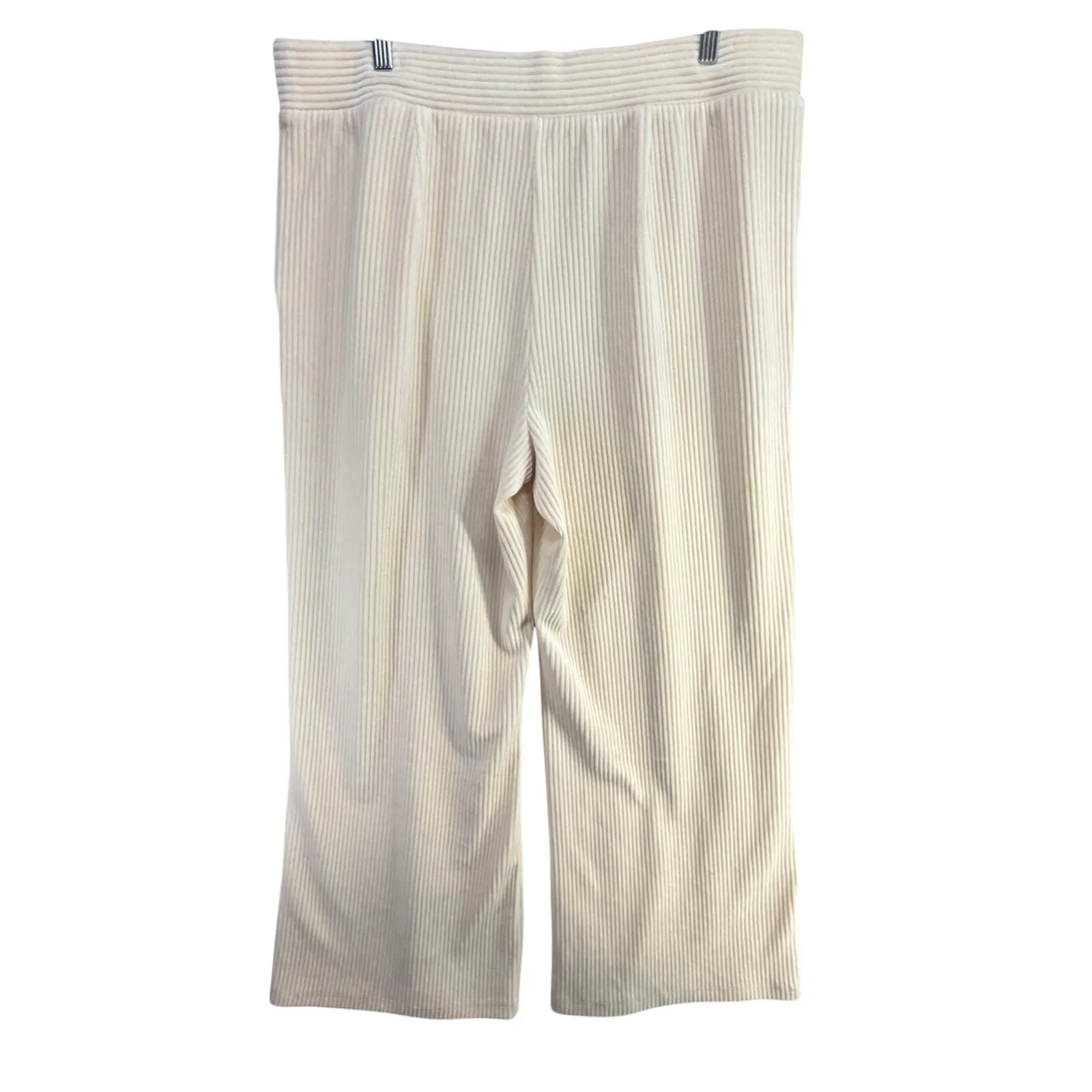 T by Talbots Sky Lounge Velour Pants XL Ivory Wide Leg Ribbed Soft Cozy Travel - Image 4