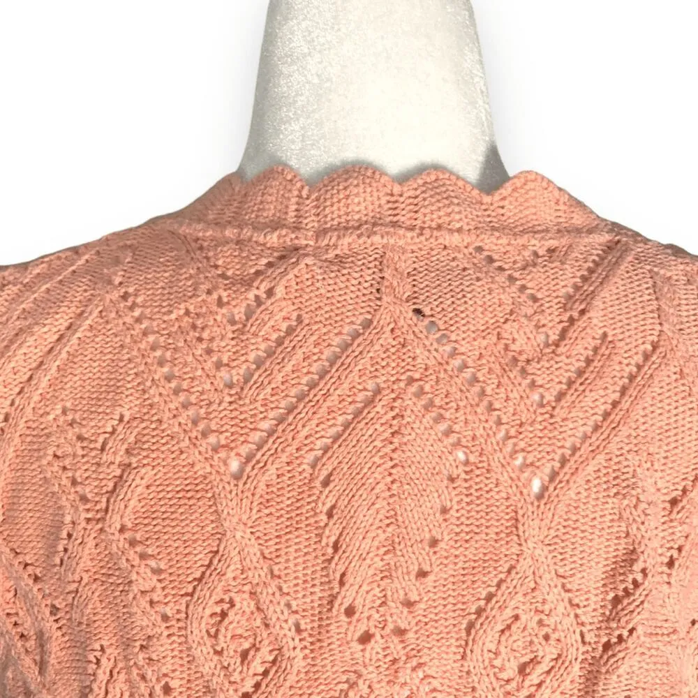 Vintage 90s Pink Knit Crochet Button Front Vest Sleeveless Scalloped Trim Medium - Image 5