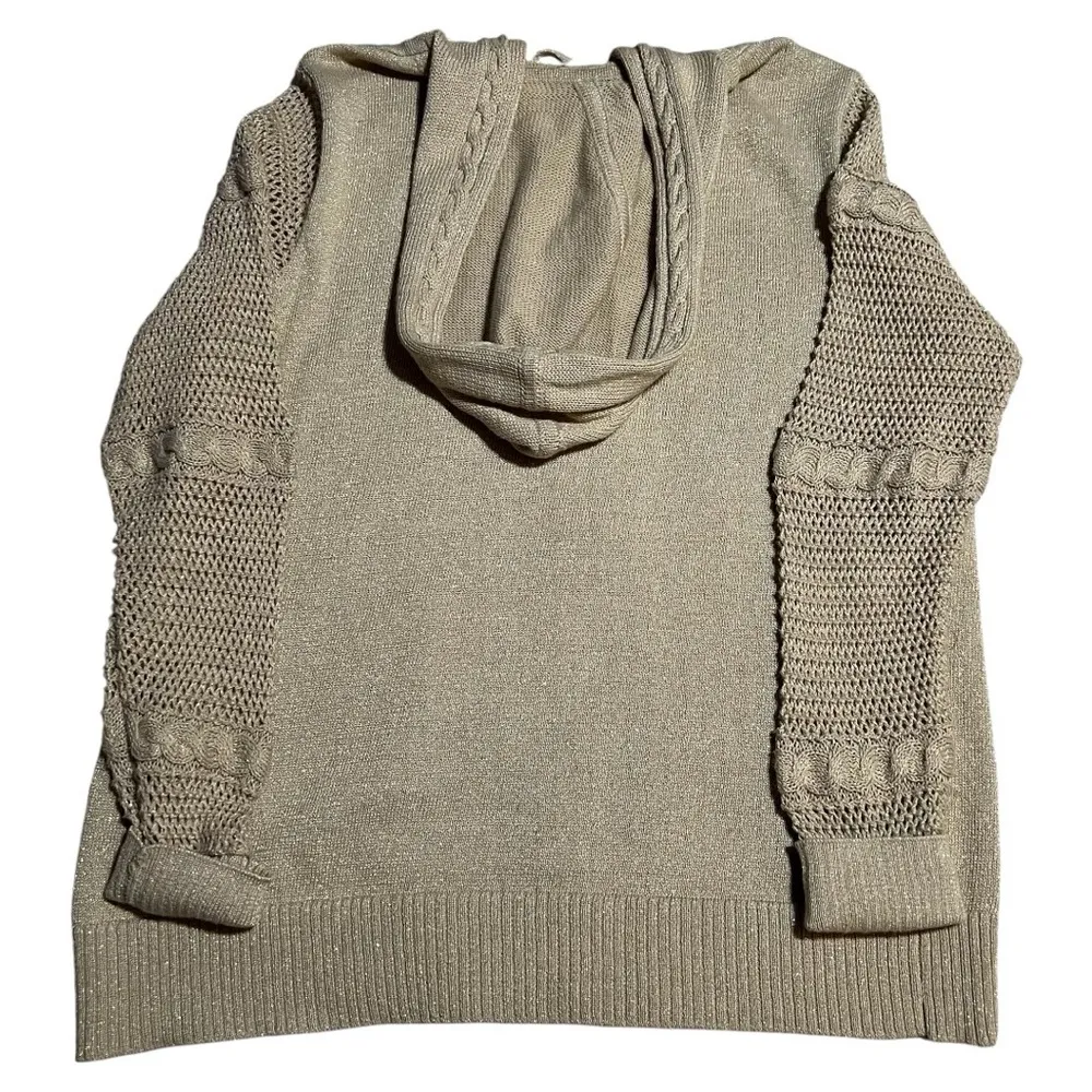 Zenergy by Chico’s Stitch Hoodie Sweater Tan/Gold Sparkly Size 0 (Chico’s size) - Image 2